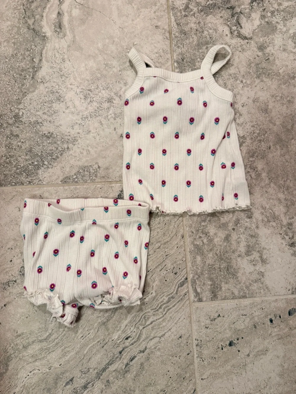 Cat & Jack White Ribbed Tank and Bloomers with Pink & Blue Floral Dots
